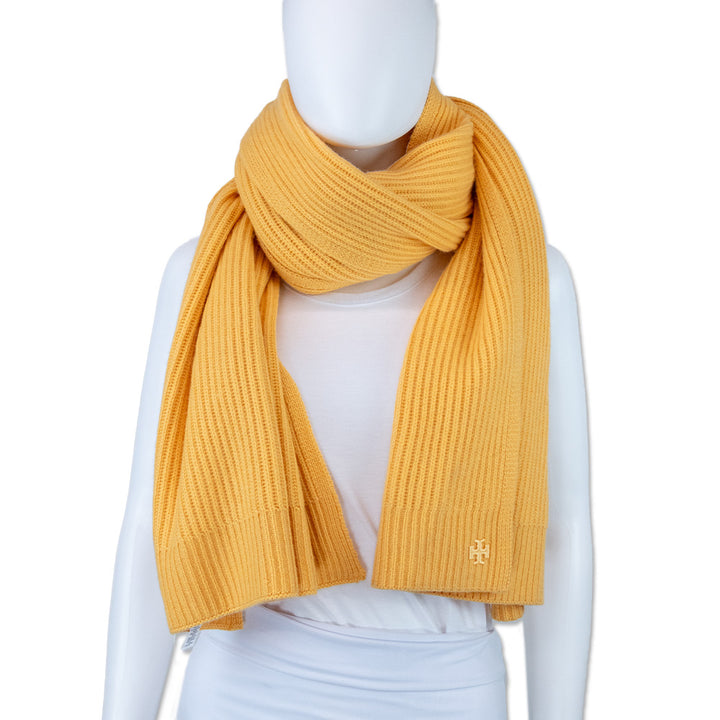 Tory Burch Yellow Ribbed Knit Scarf