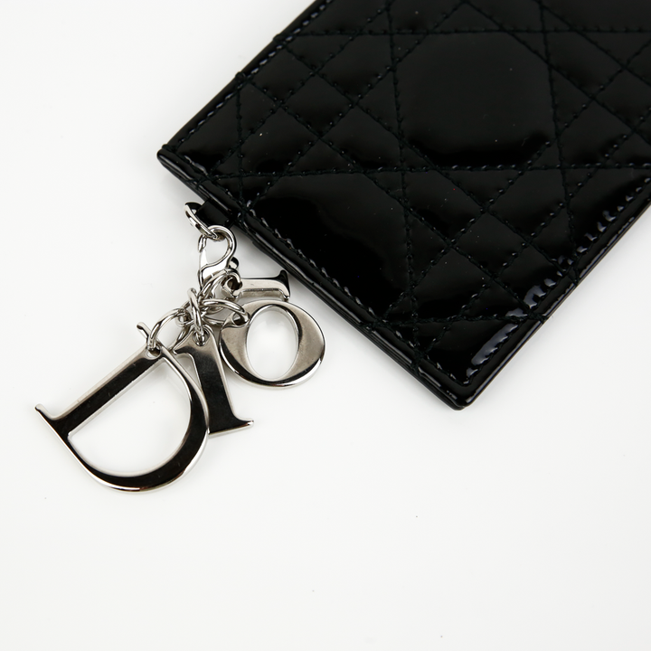 Christian Dior Black Patent Cannage Leather Lady Dior Card Holder