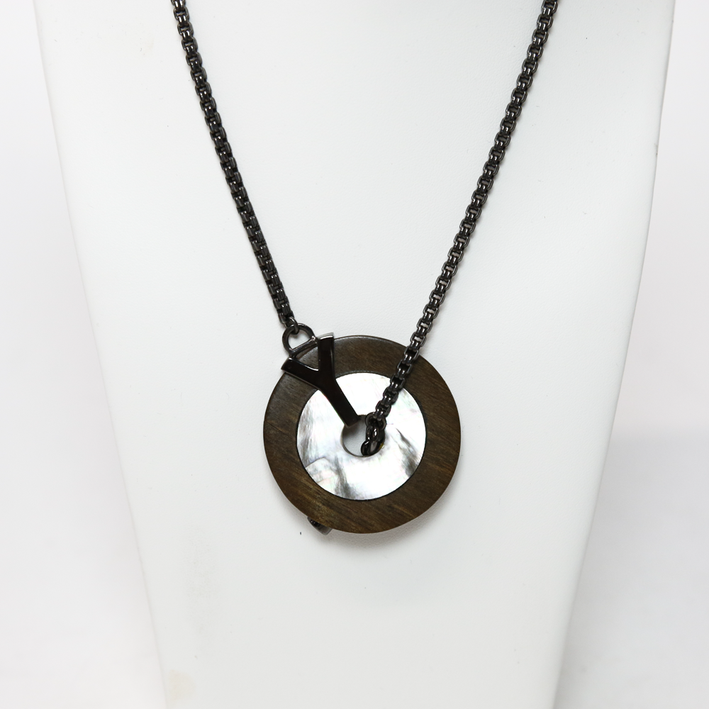 YSL Wood & Mother of Pearl Toggle Necklace