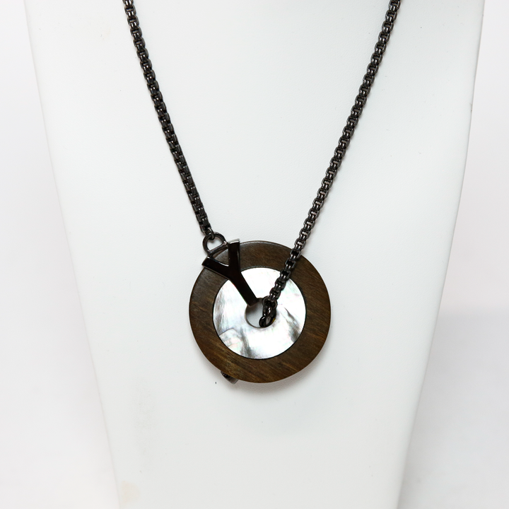 YSL Wood & Mother of Pearl Toggle Necklace