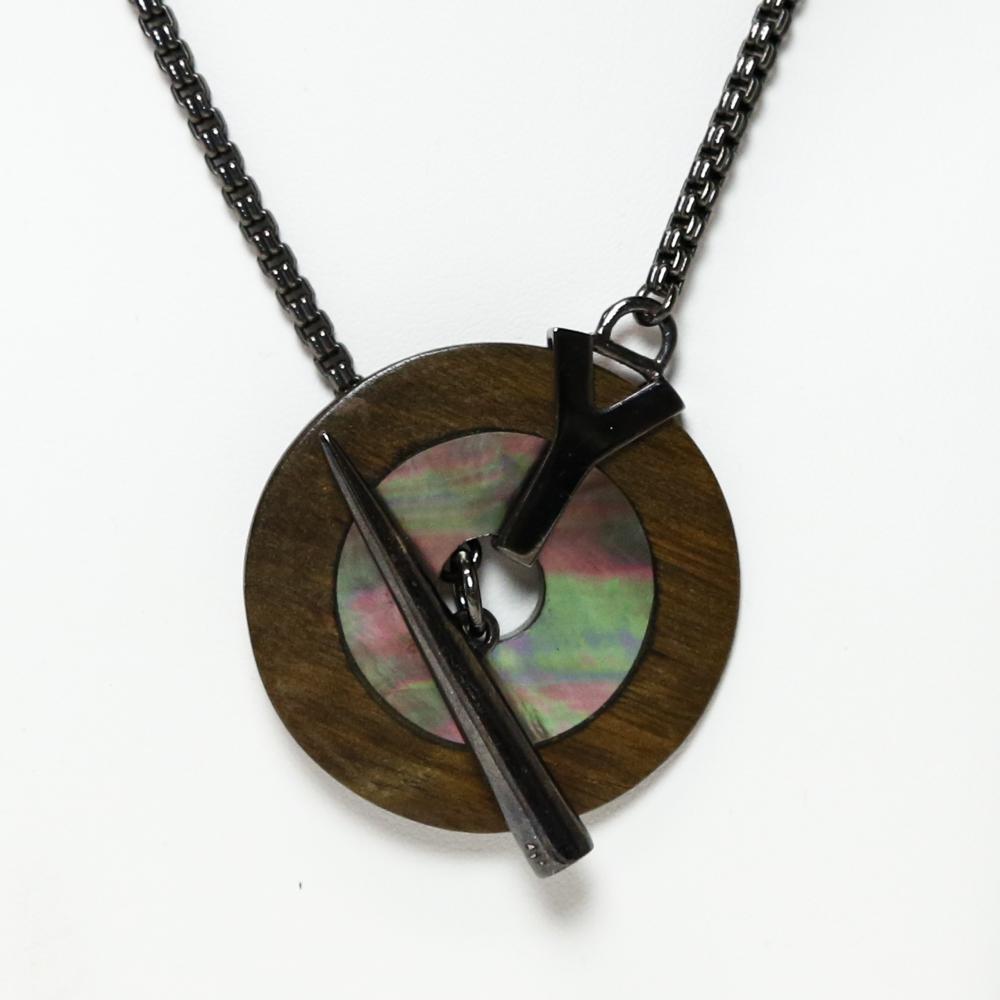 YSL Wood & Mother of Pearl Toggle Necklace