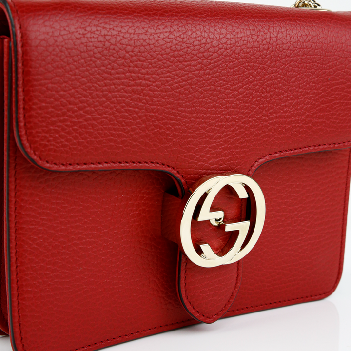 Gucci Red Dollar Calfskin Small Interlocking G Crossbody Bag