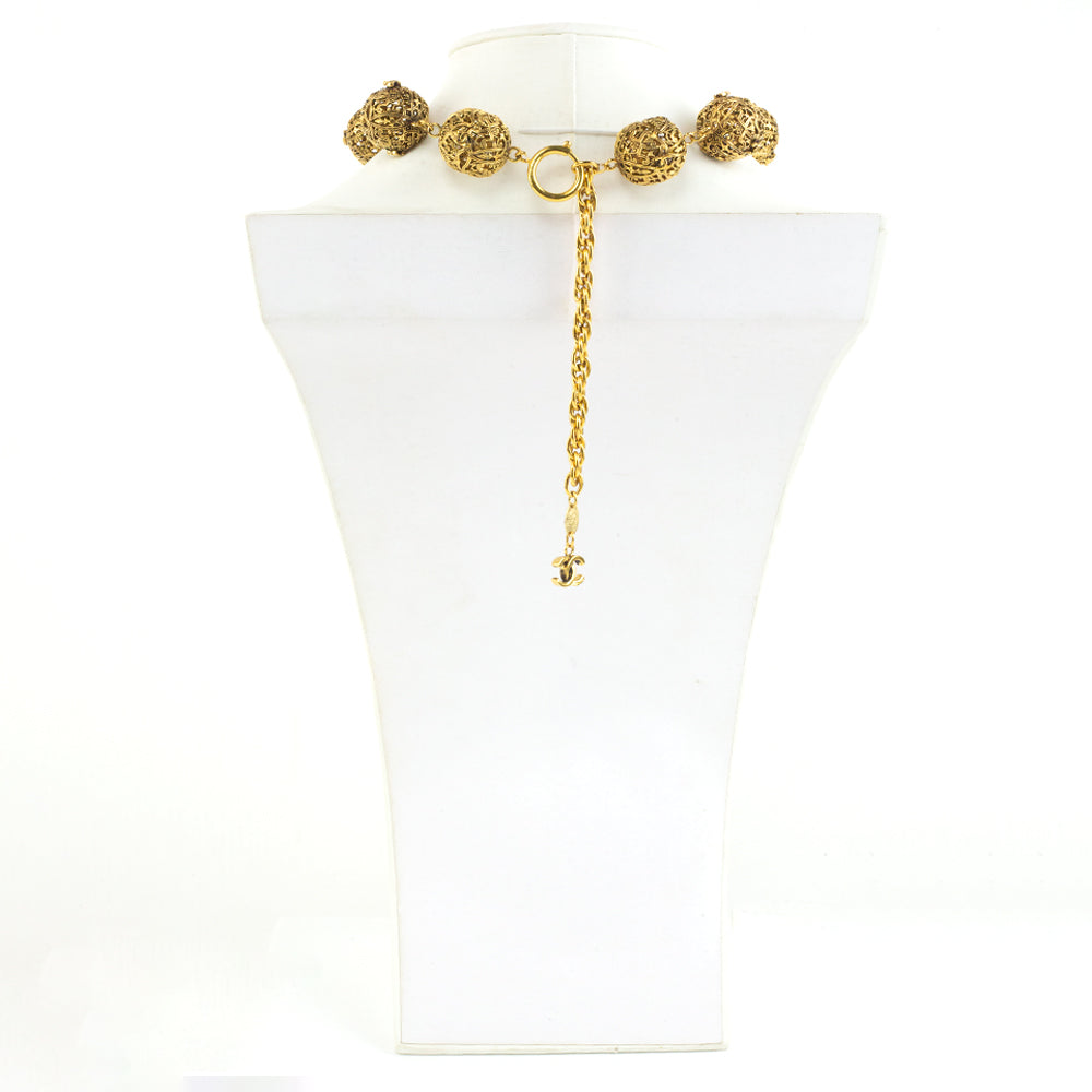 Chanel Vintage Gold Filigree Ball Necklace