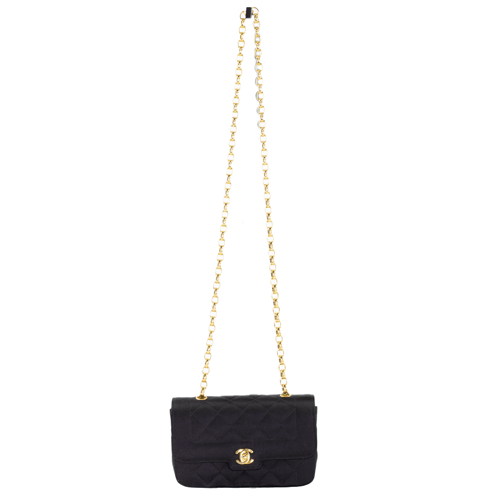 Chanel Vintage Black Satin Flap Crossbody Bag