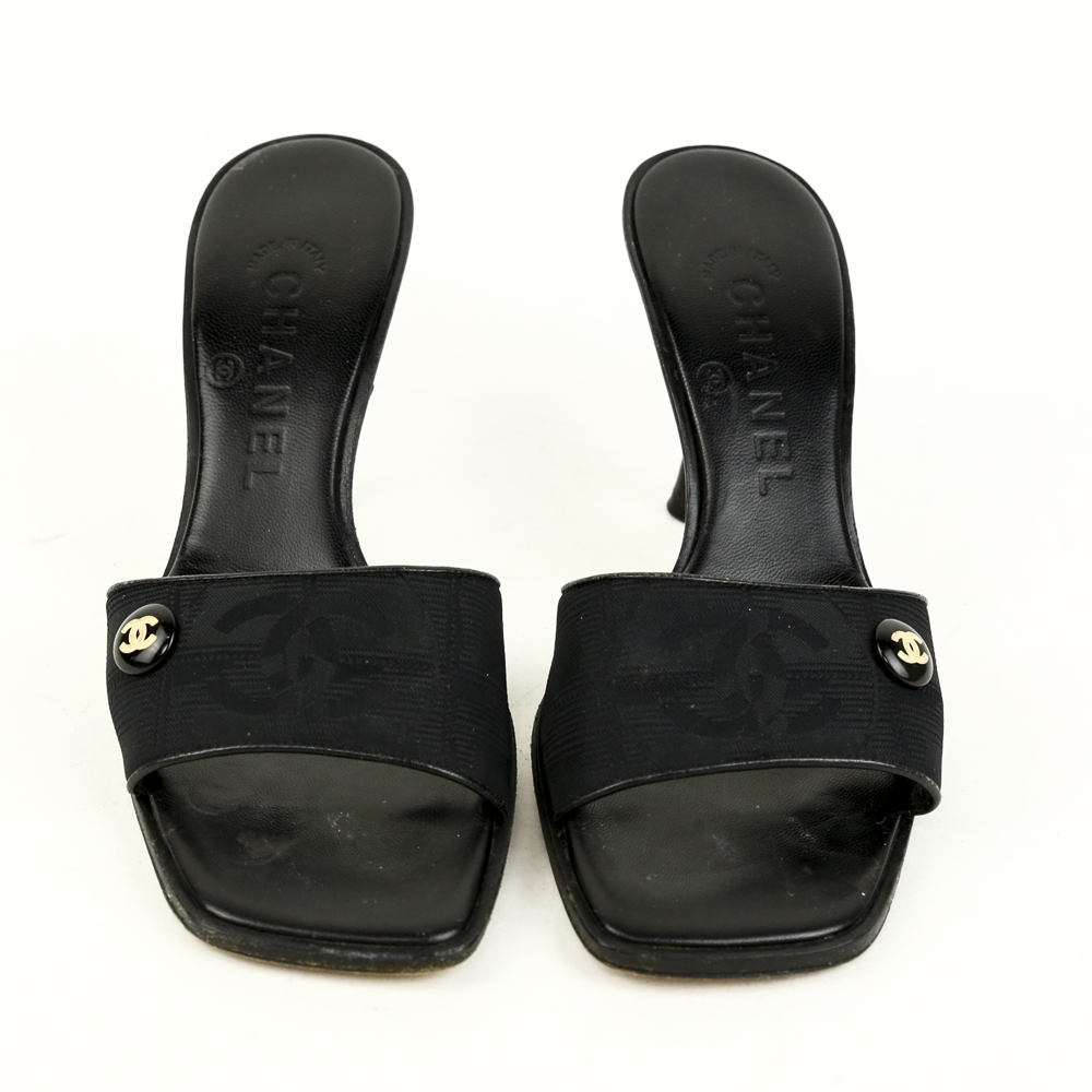 Chanel Black Canvas CC Logo Slides