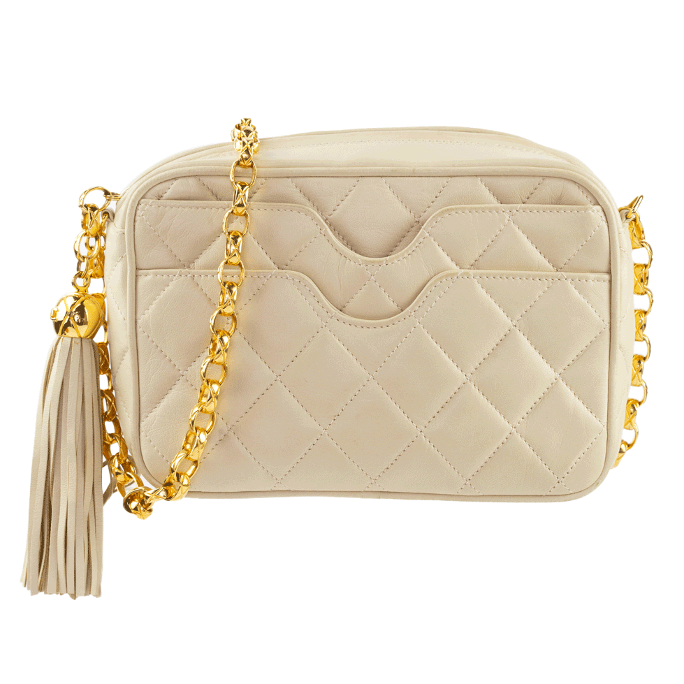 FRONT VIEW OF Chanel Vintage Cream Quilted Leather Camera Bag