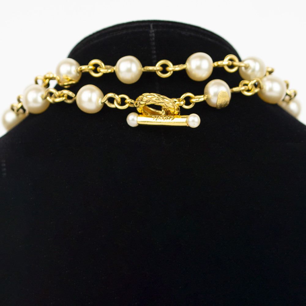 Chanel Vintage Gold & Pearl Toggle Necklace