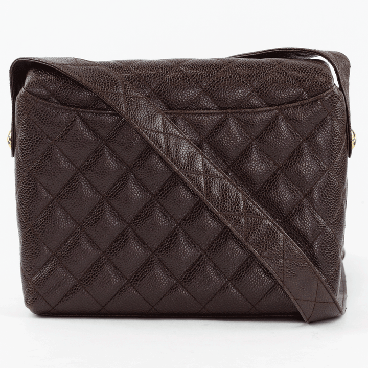 back view of Chanel Vintage Brown Quilted Caviar Flap Crossbody Bag