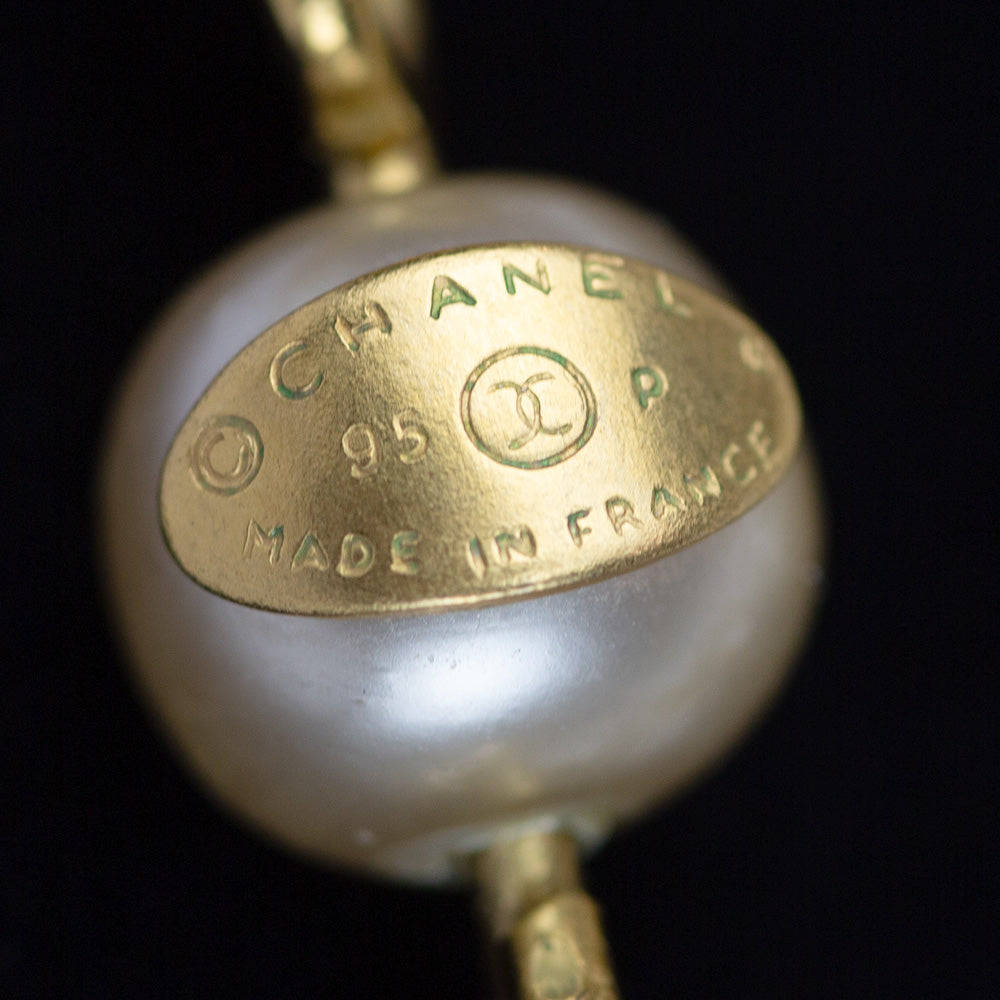 Chanel Vintage Gold & Pearl Toggle Necklace