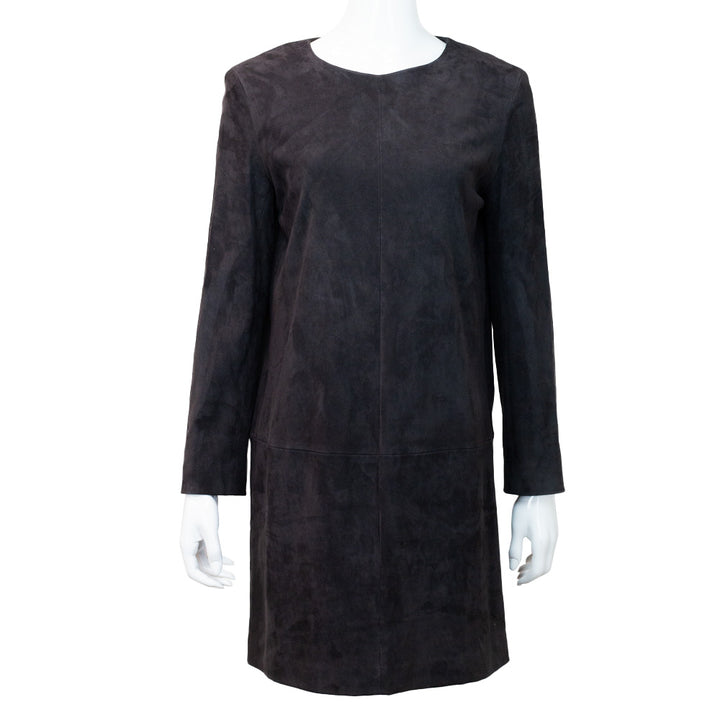 The Row Charcoal Suede Long Sleeve Shift Dress