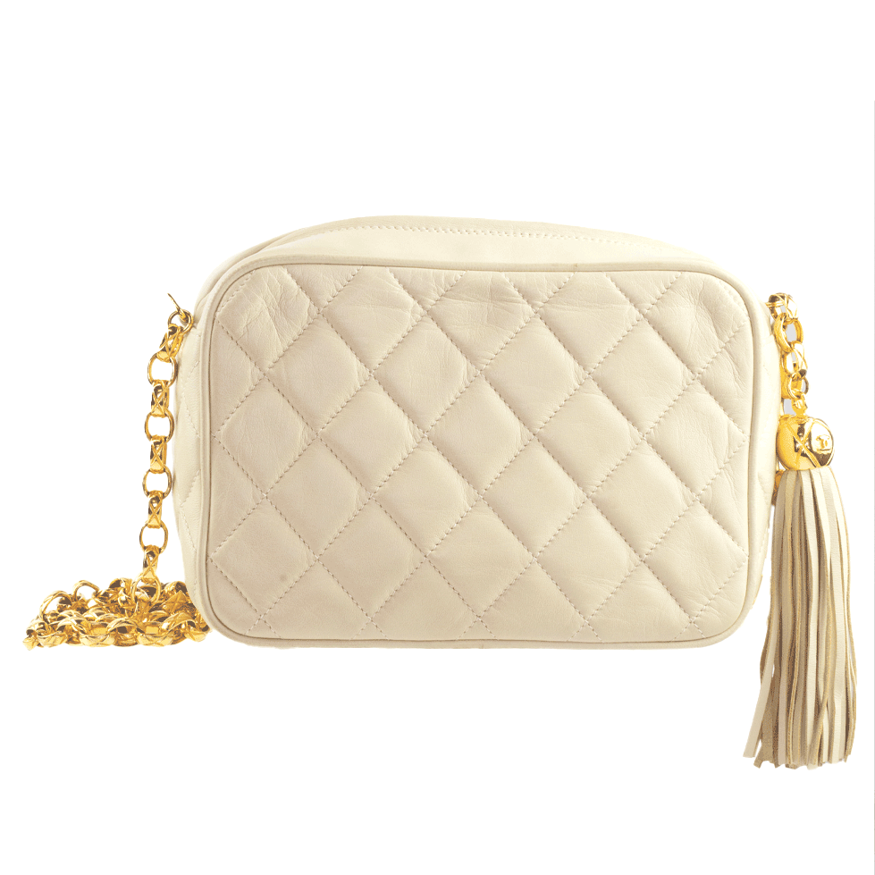 back view of Chanel Vintage Cream Quilted Leather Camera Bag