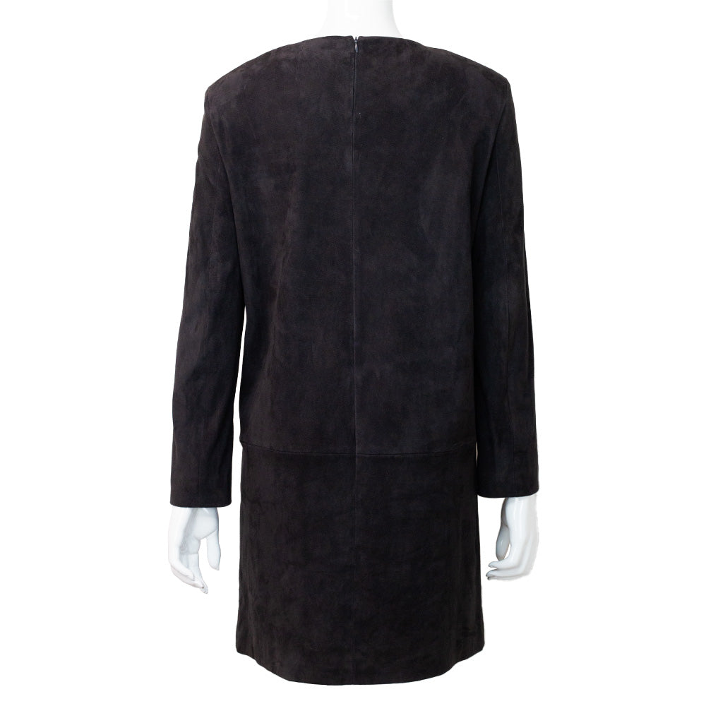 The Row Charcoal Suede Long Sleeve Shift Dress