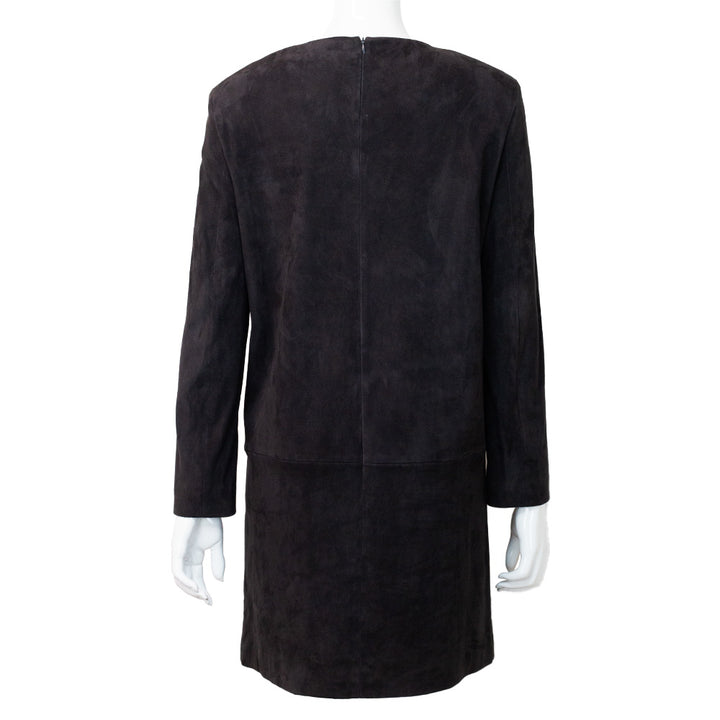 The Row Charcoal Suede Long Sleeve Shift Dress