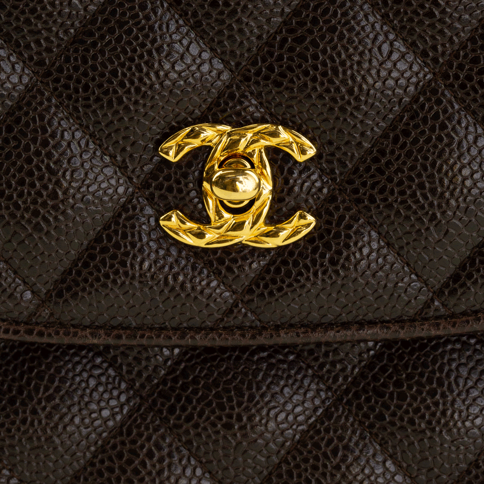 Chanel Vintage Brown Quilted Caviar Flap Crossbody Bag