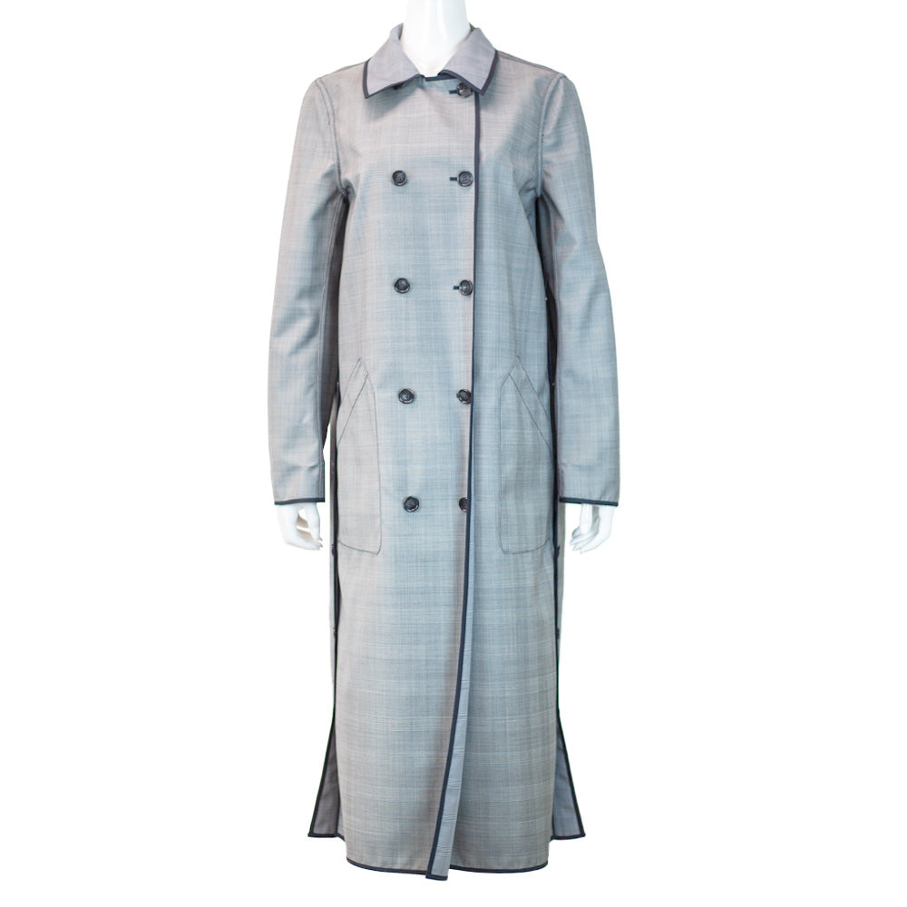 Gabriela Hearst Gray Reversible Plaid Trench Coat | DBLTKE Luxury Consignment Boutique