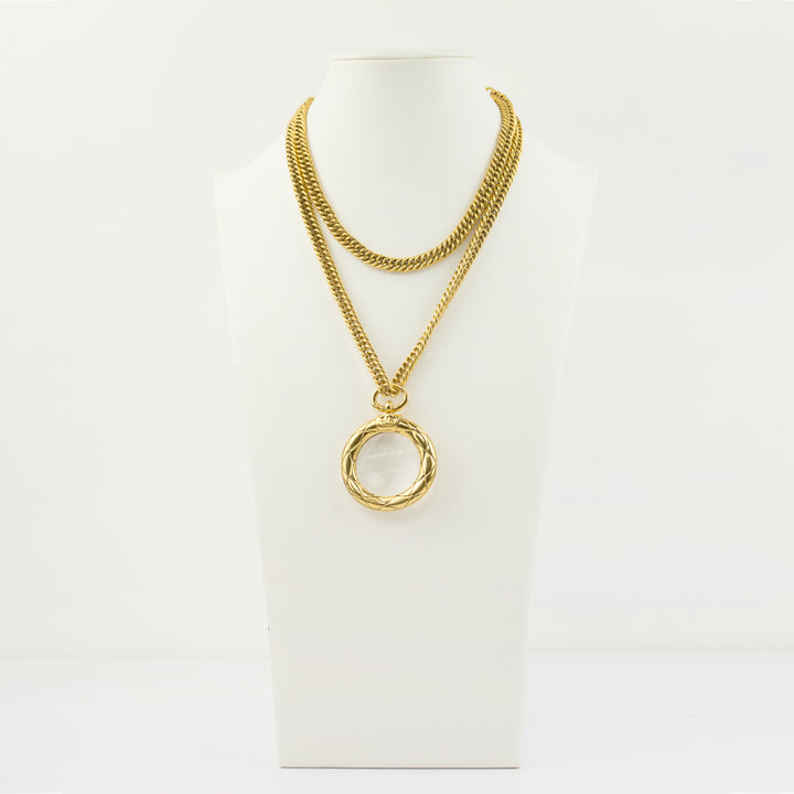 Chanel Vintage Gold Magnifying Lens Long Chain Necklace