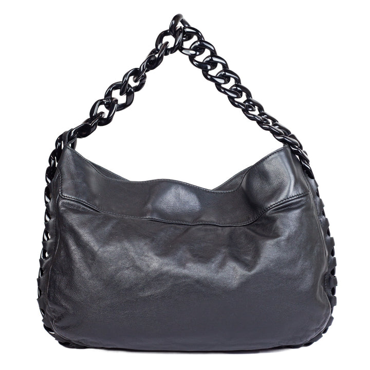 back view of Chanel Modern Chain Rhodoid Black Hobo Bag