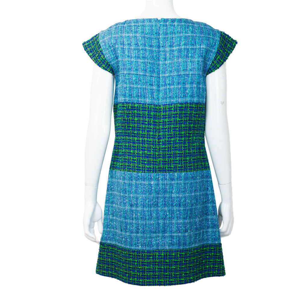 Chanel Blue & Green Tweed Shift Dress | DBLTKE Luxury Consignment Boutique Chanel Blue & Green Tweed Shift Dress | DBLTKE Luxury Consignment Boutique
