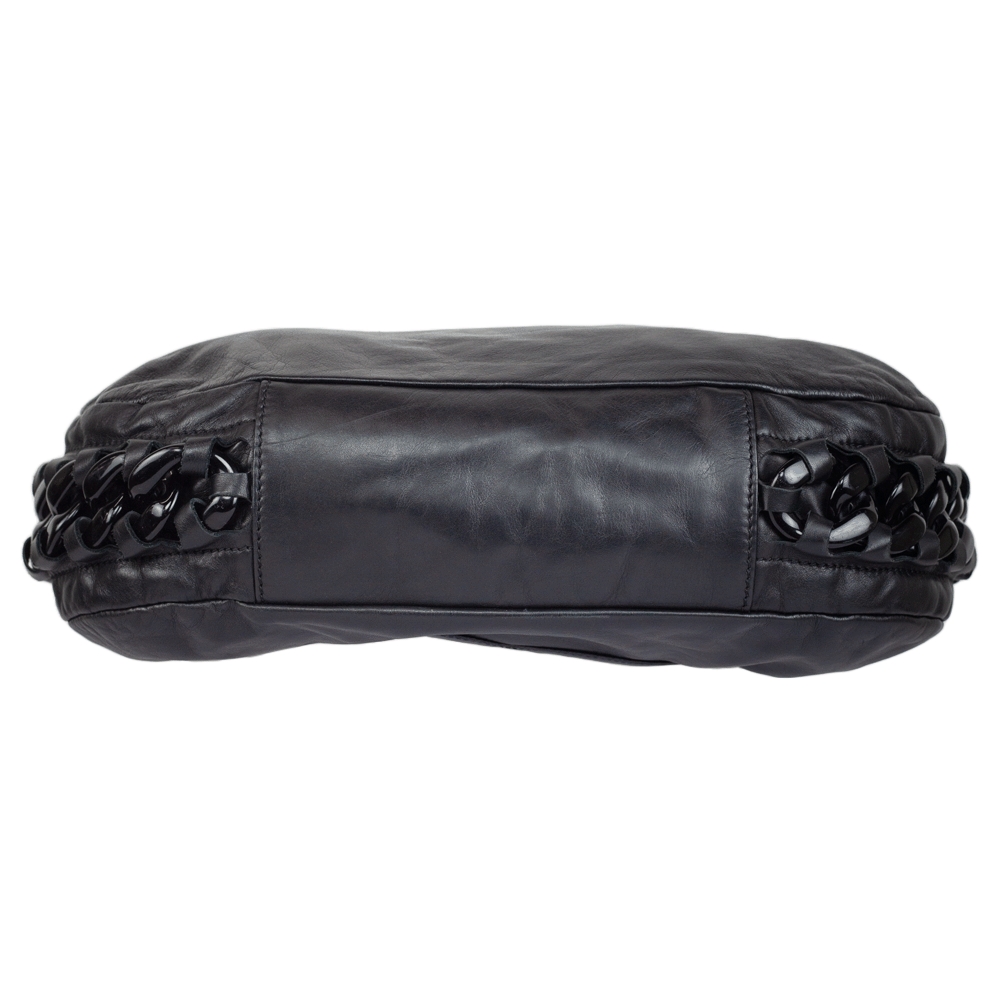base view of Chanel Modern Chain Rhodoid Black Hobo Bag