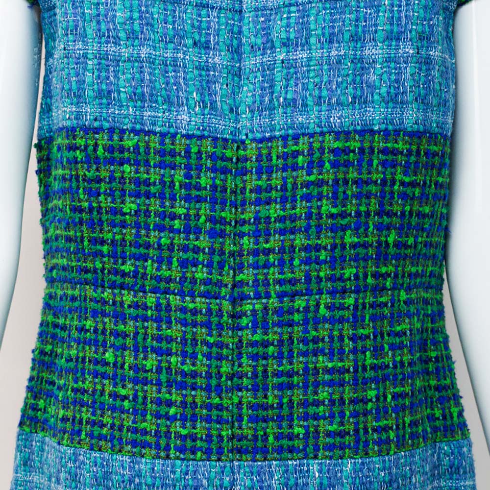 Chanel Blue & Green Tweed Shift Dress | DBLTKE Luxury Consignment Boutique Chanel Blue & Green Tweed Shift Dress | DBLTKE Luxury Consignment Boutique