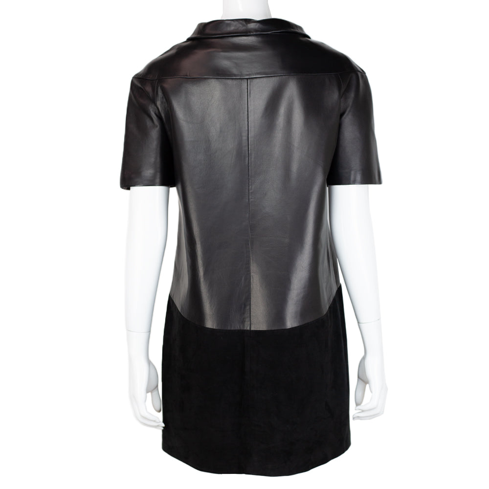 back view of Balenciaga Black Leather & Suede Tunic Dress