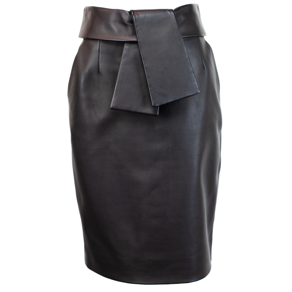 Front view of Balenciaga Black Leather Pencil Skirt