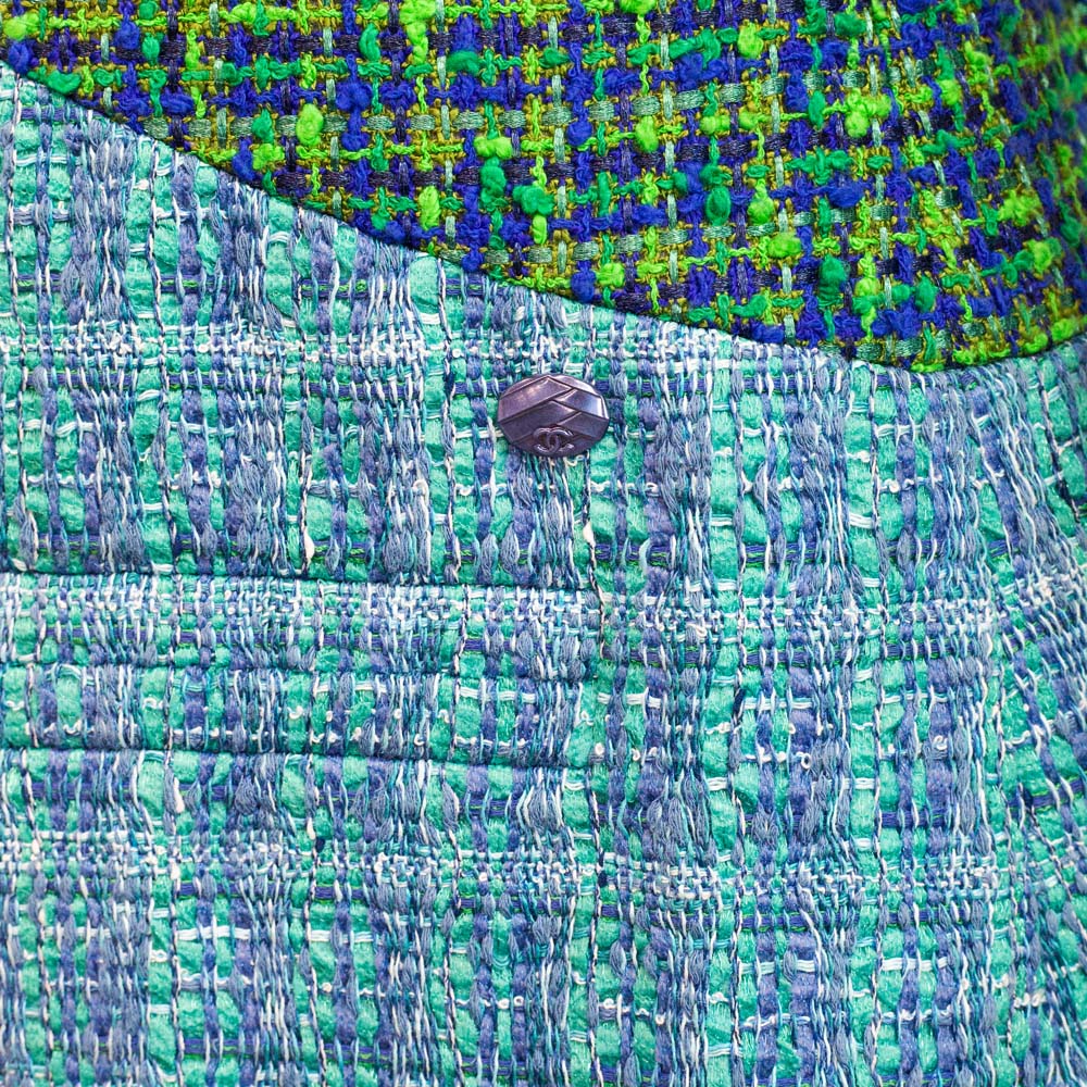 Chanel Blue & Green Tweed Shift Dress