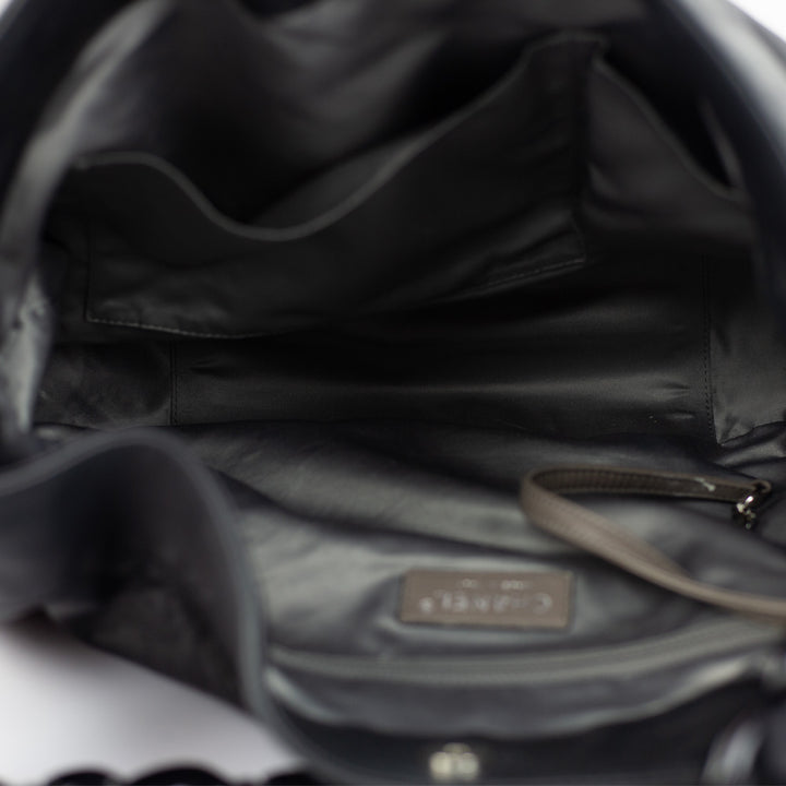 interior view of Chanel Modern Chain Rhodoid Black Hobo Bag