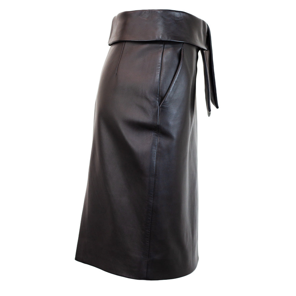 Side view of Balenciaga Black Leather Pencil Skirt