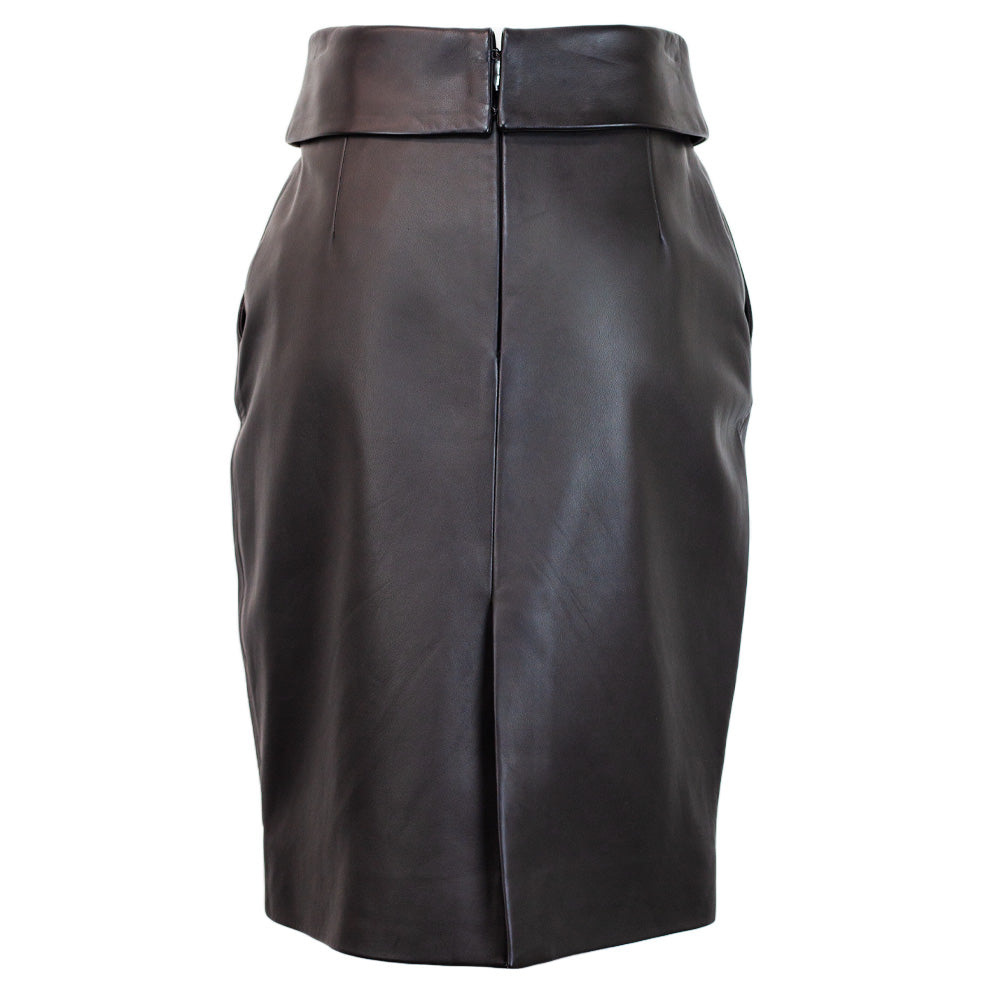 Back view of Balenciaga Black Leather Pencil Skirt