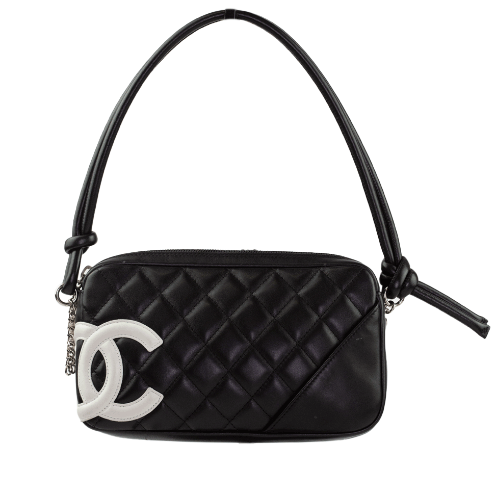 FRONT VIEW OF Chanel Ligne Cambon Black and White Pochette Bag