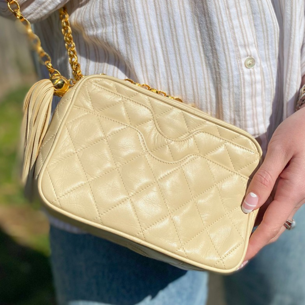 Chanel Vintage Cream Quilted Leather Camera Bag