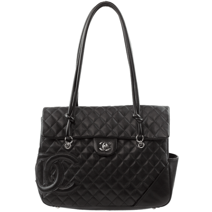front view of Chanel Ligne Cambon Black Quilted Leather Flap Bag