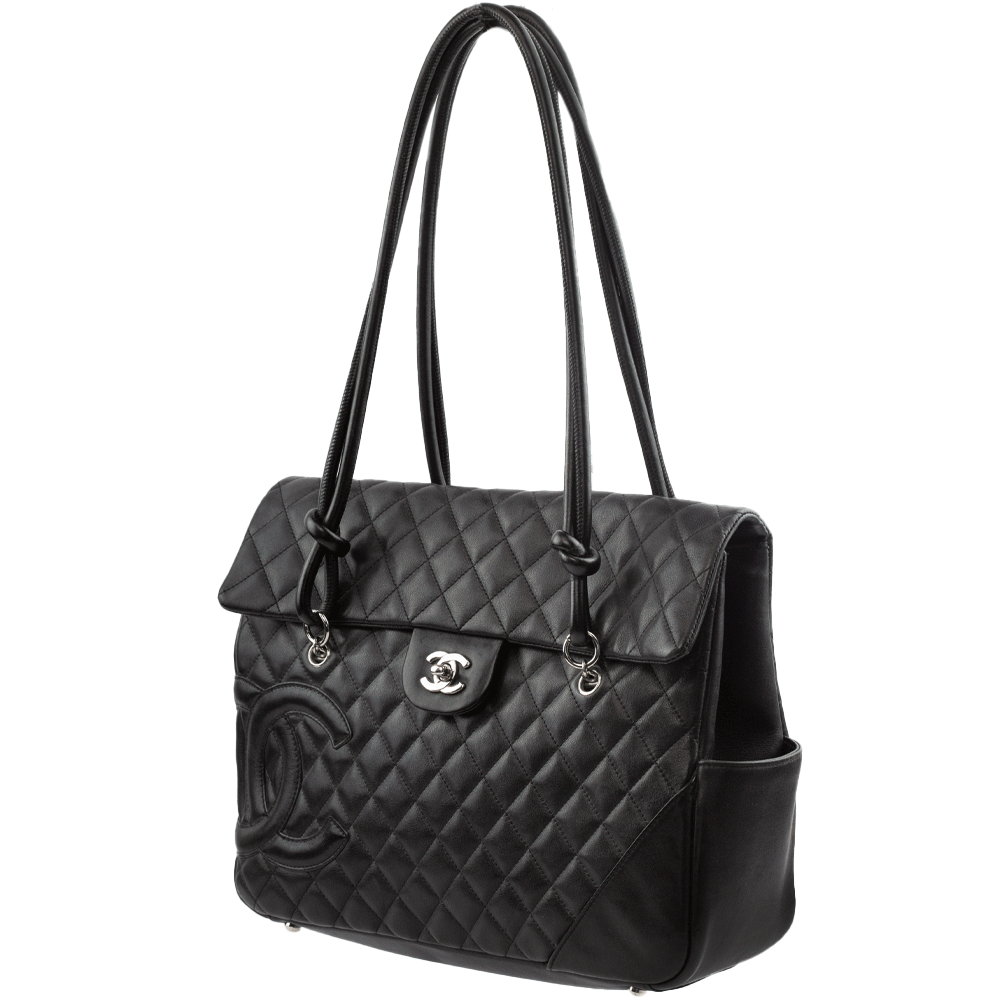 side view of Chanel Ligne Cambon Black Quilted Leather Flap Bag