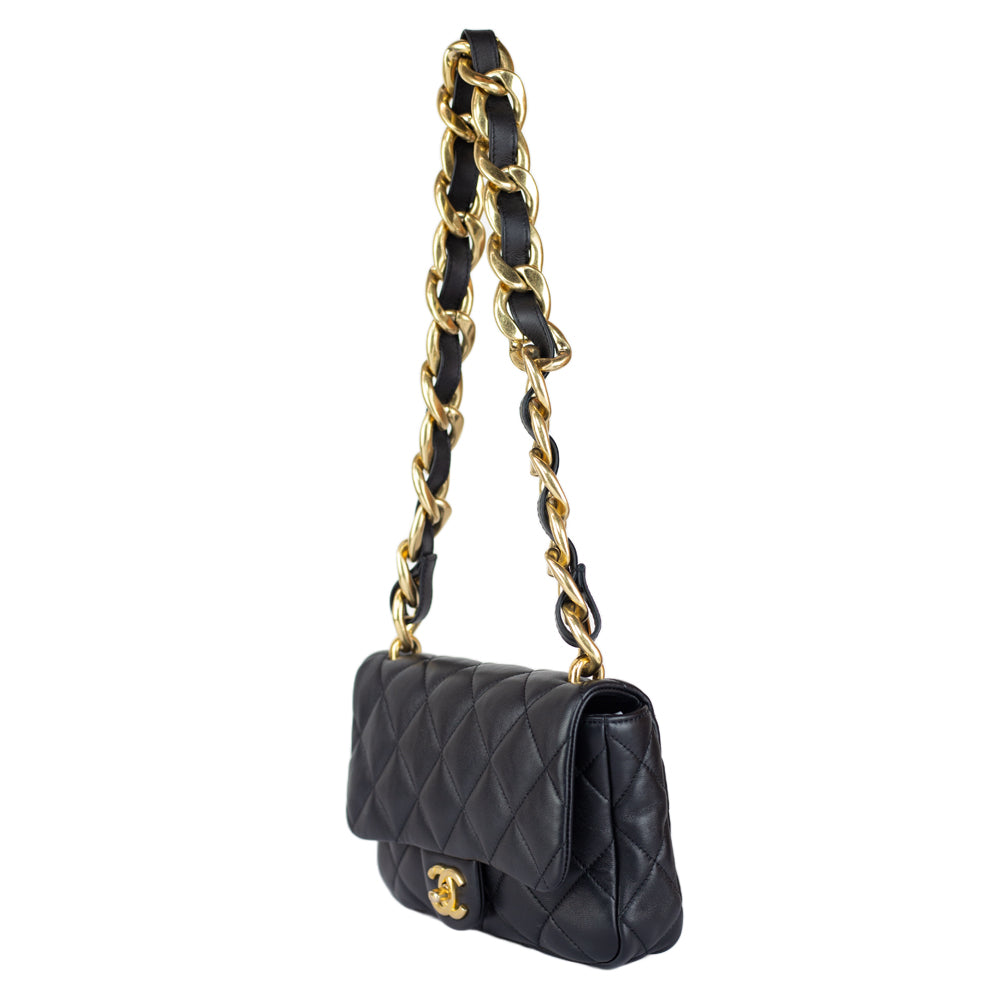 side view of Chanel Small Funky Town 2022 Black Flap Bag