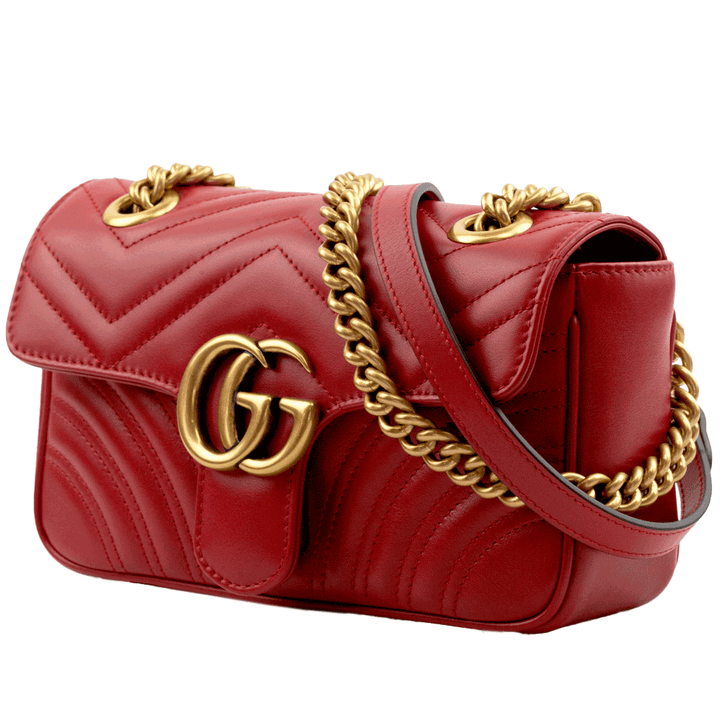 side view of Gucci GG Marmont Matelassé Red Mini Shoulder Bag