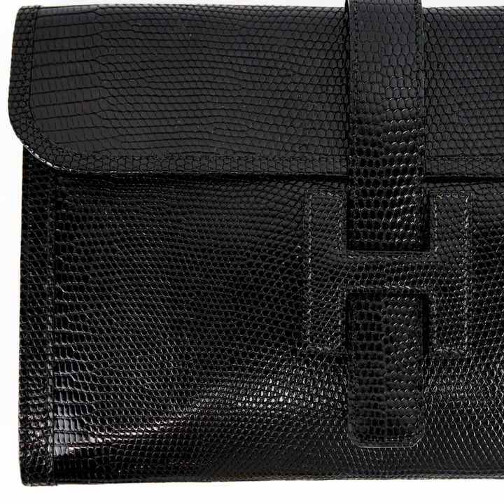 Hermès Vintage Black Lizard Leather Jige 29 Clutch Bag