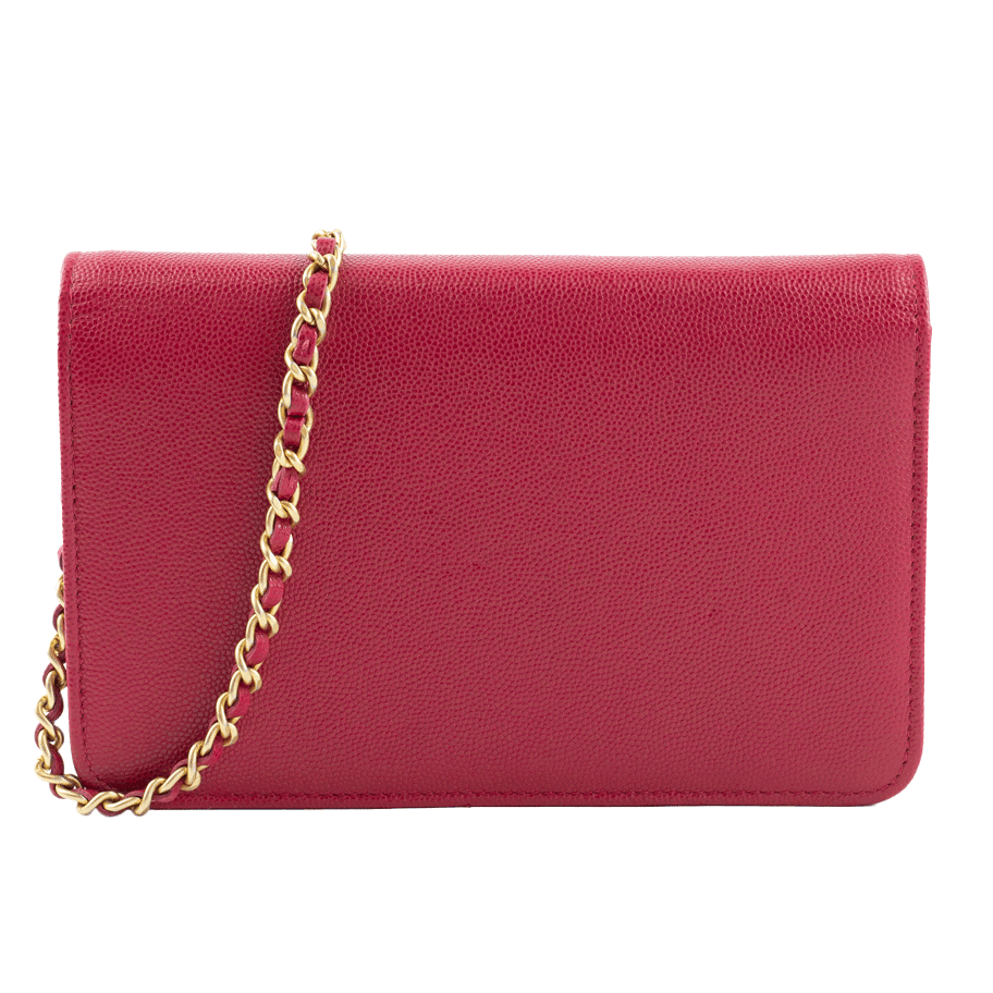 back view of Chanel Berry Caviar Leather Wallet on Chain