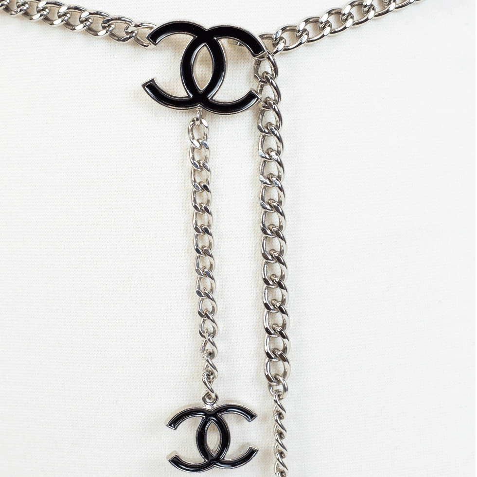 Chanel Black Enamel Silver CC Chain Belt