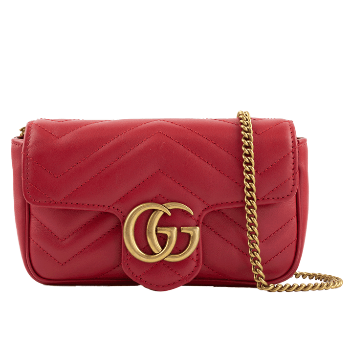 front view of Gucci Red GG Marmont Super Mini Crossbody Bag