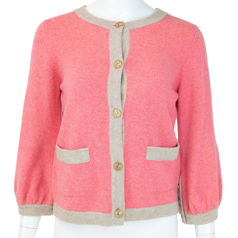 front view of Chanel Pink & Beige Cashmere Cardigan
