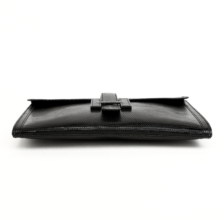 base view of Hermès Vintage Black Lizard Leather Jige 29 Clutch Bag
