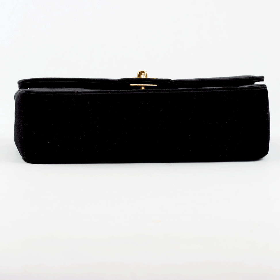 base view of Chanel Vintage Black Satin Flap Crossbody Bag