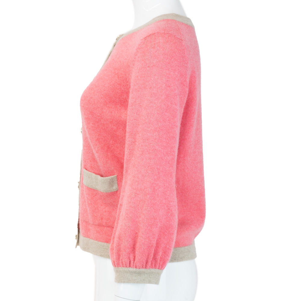 side view of Chanel Pink & Beige Cashmere Cardigan
