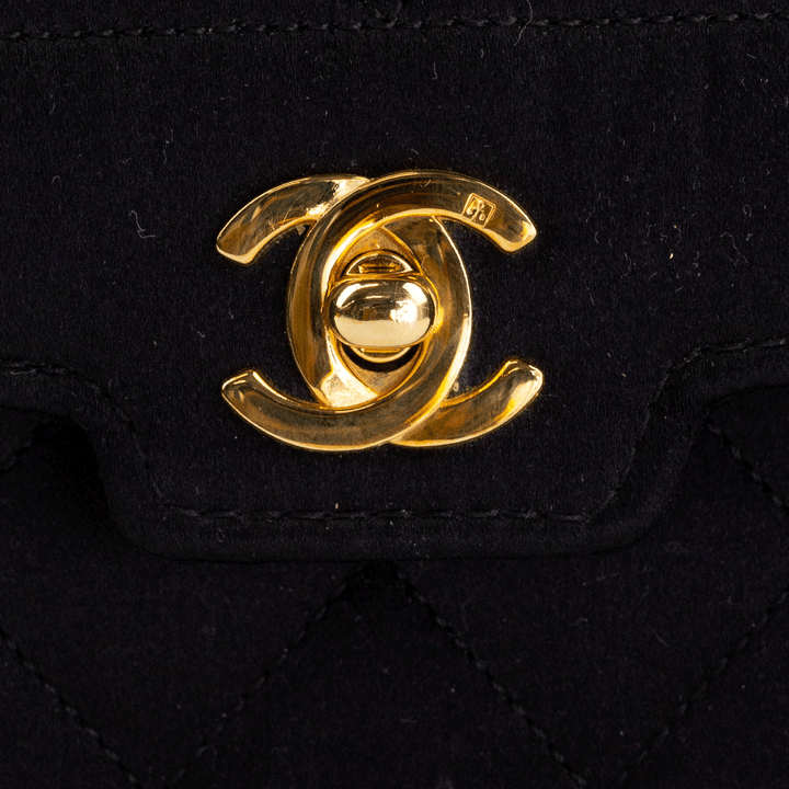 Chanel Vintage Black Satin Flap Crossbody Bag
