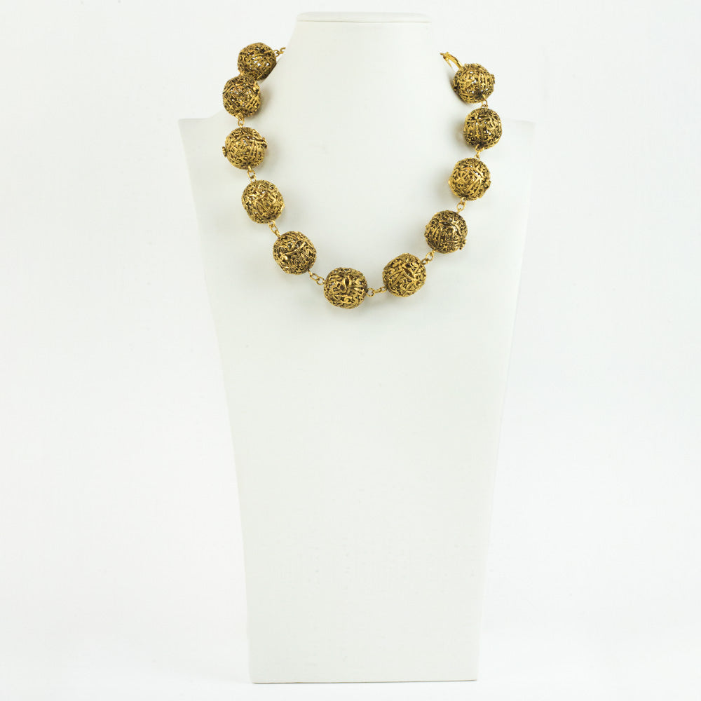 front view of Chanel Vintage Gold Filigree Ball Necklace