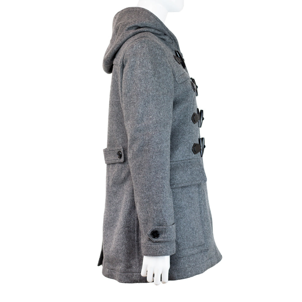 side view of Burberry Gray Wool Toggle Coat