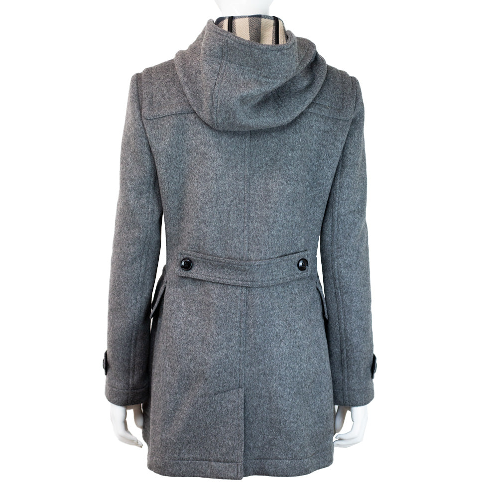back view of Burberry Gray Wool Toggle Coat