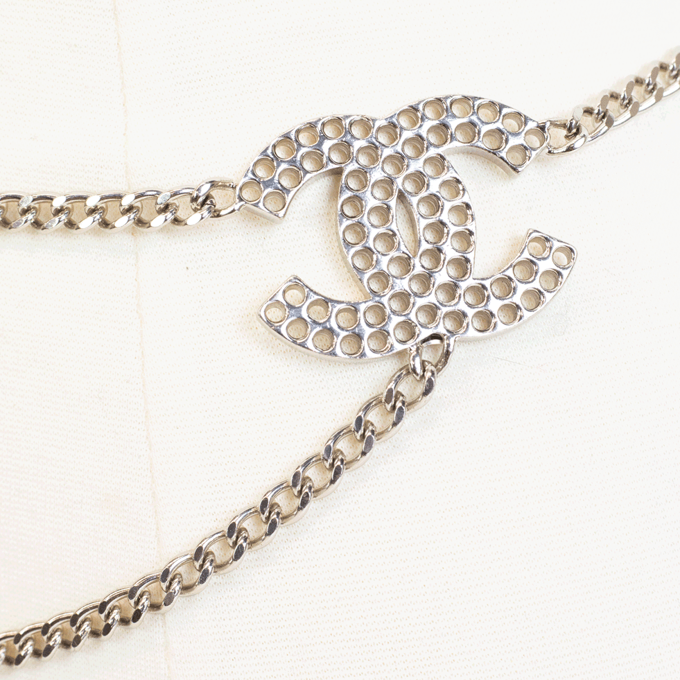 Chanel Silver Perforated CC Chain Belt