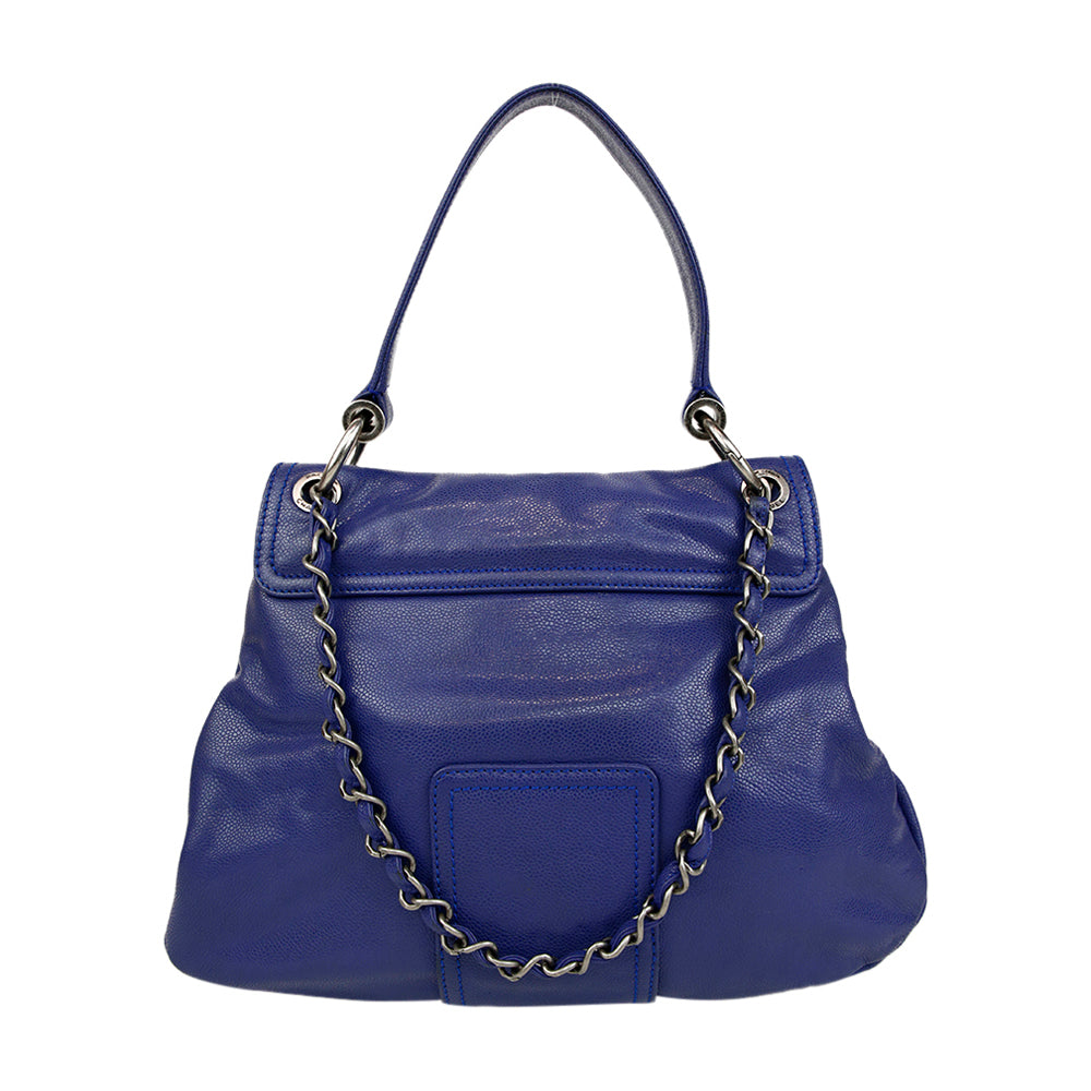 Chanel Blue Glazed Caviar Leather Coco Rider Flap Bag